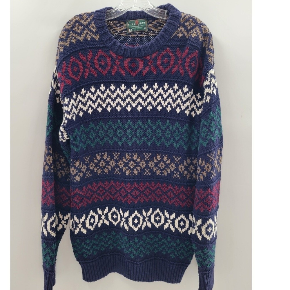 Vintage Lord Jeff The Better Sweater Mens Medium Multicolor Cable‎ Knit